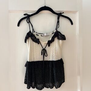 Zara Black & White Knit Lace Camisole Top